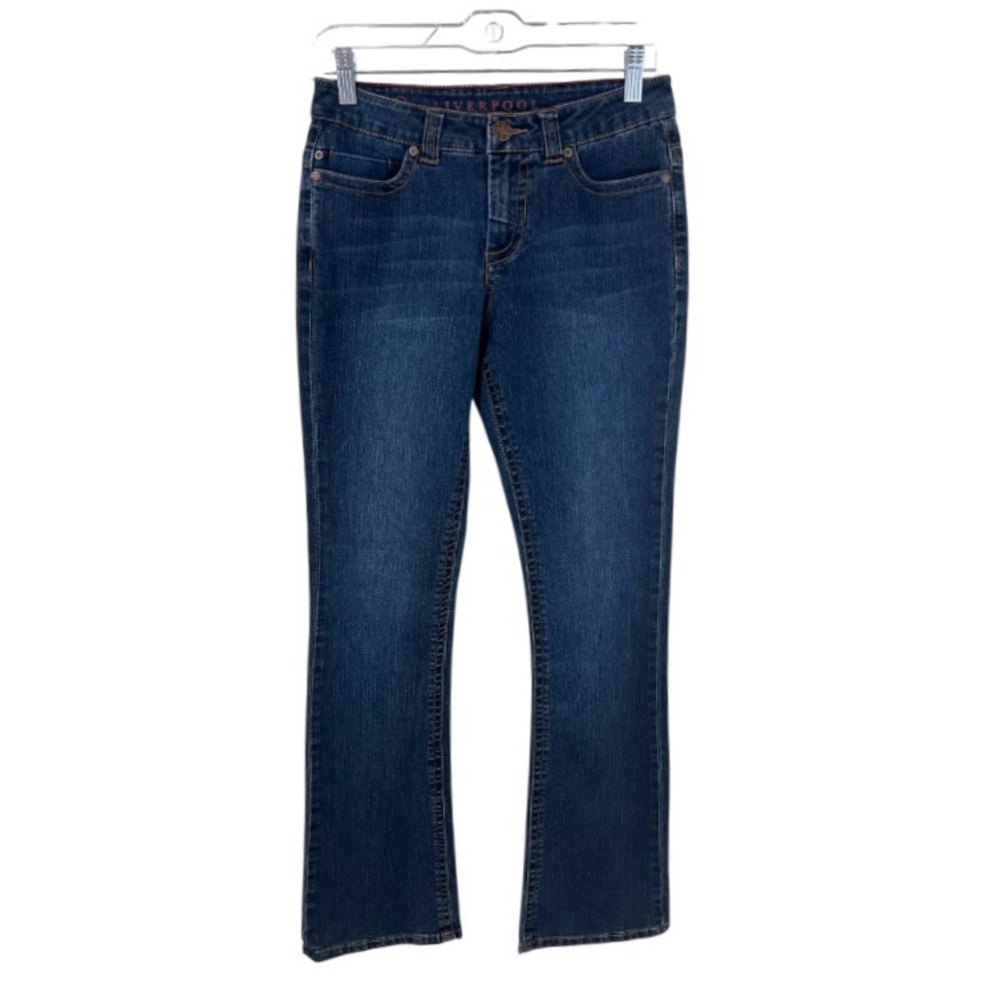 Liverpool Size 2 Women’s Dark Wash Mid Rise Bootcut Embroidered Jeans 26” X 31”